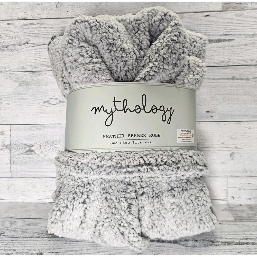 Mythology Robe Unisex One Size Fits Most Gray Grey Heather Berber Soft Plush NEW